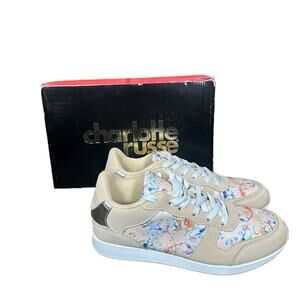 NEW Charlotte Russe Pippa Pastel Pink Floral Tan Lace Up Shoes Sneakers Size 8
